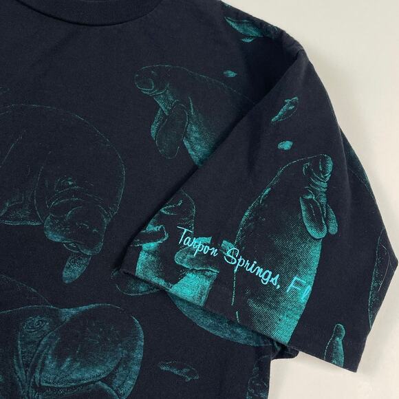Vintage Manatee Widllife Ocean Animal All Over Print Black Shirt Size Large - Picture 3 of 9
